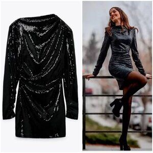 Zara Black Sequin Party Dress